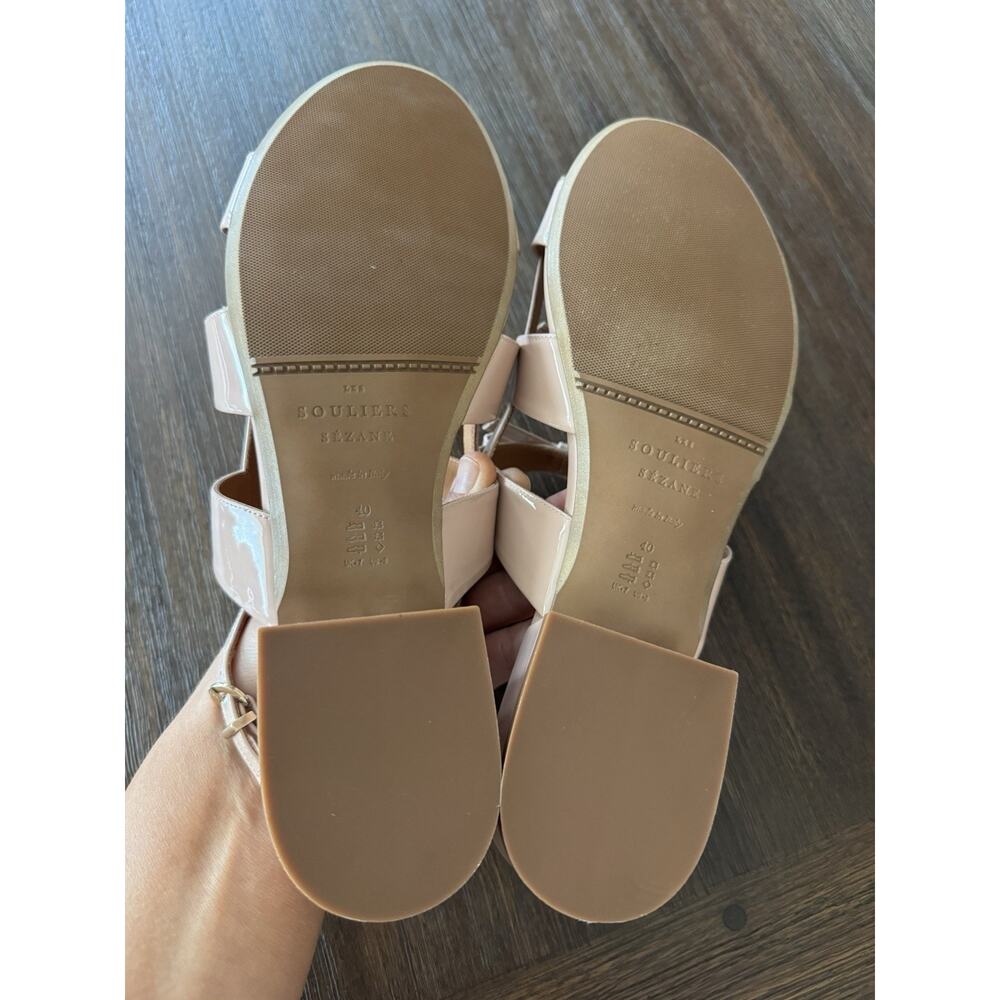 Sezane Nude Sandals Women’s 40 9 Low Evie Light Pink Patent Leather Bow - Picture 13 of 14